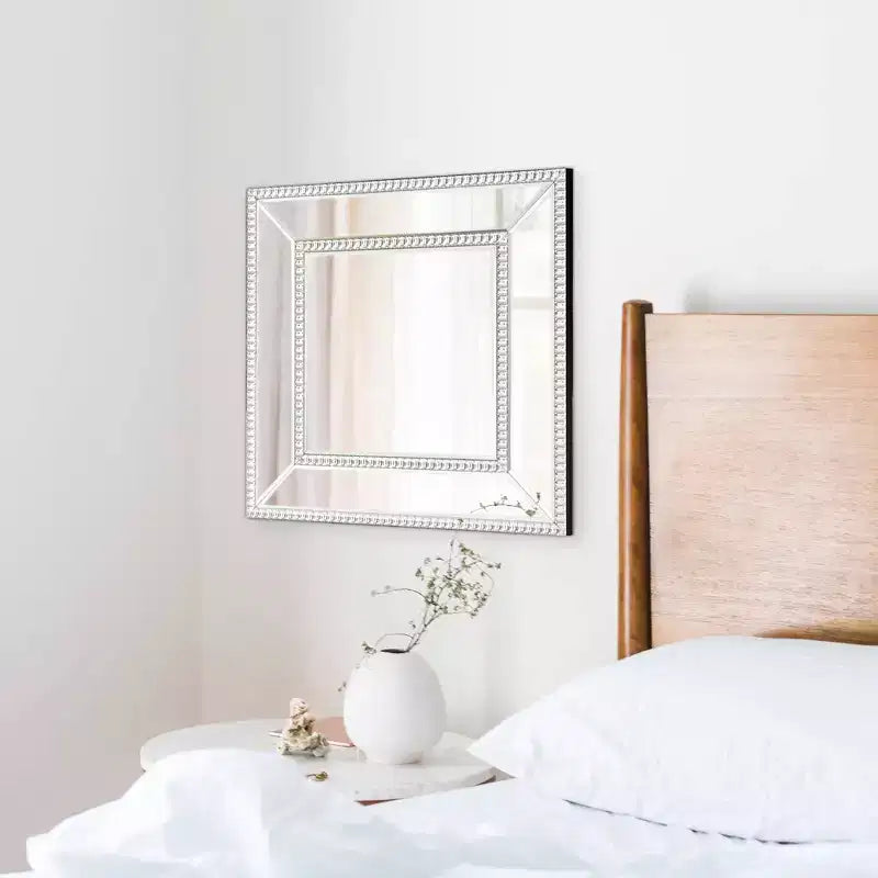Specchio da parete Bijou Accent argento: Vetro quadrato moderno, nessun assemblaggio, montaggio a parete