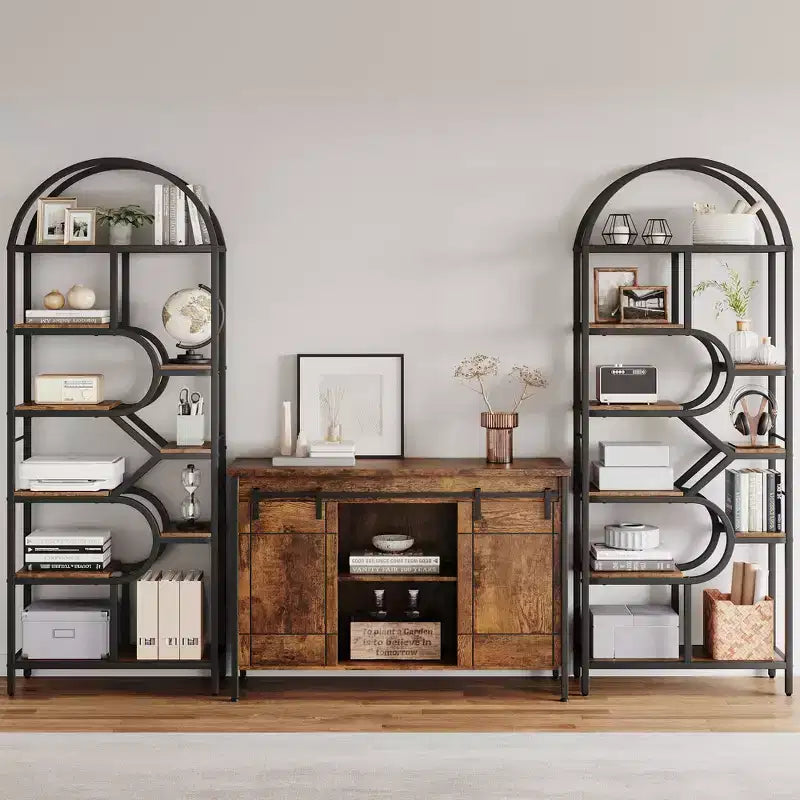 Libreria a 6 ripiani ad arco Scaffale alto 207,5 cm con ripiani geometrici aperti e design unico, struttura in metallo