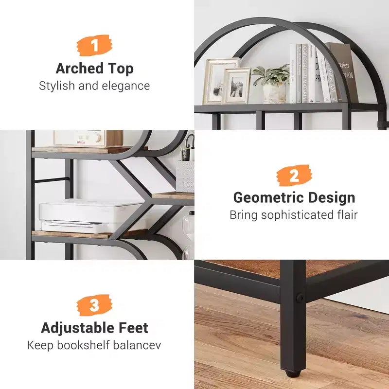 Libreria a 6 ripiani ad arco Scaffale alto 207,5 cm con ripiani geometrici aperti e design unico, struttura in metallo
