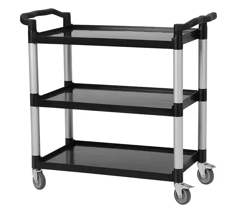 Carrello da ristorante a 360 gradi, carrello per il servizio alimentare di dimensioni 42Wx 20Dx 39H resistente, carrello multiuso in plastica a 3 ripiani con ruote bloccabili