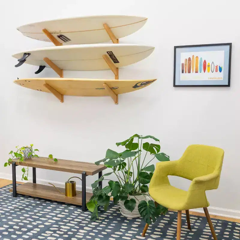 TidyTimber Rastrelliera porta tavole da surf in legno | Contiene 3 tavole da surf