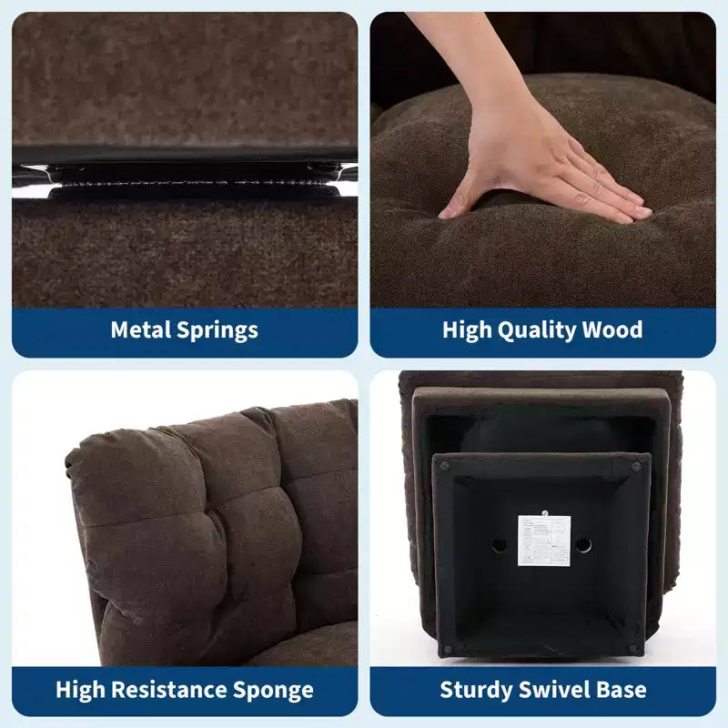 Poltrona girevole in ciniglia, comoda poltrona moderna a 360° con base oversize, seduta estesa da 52,8 cm, carico massimo 136 kg per soggiorno