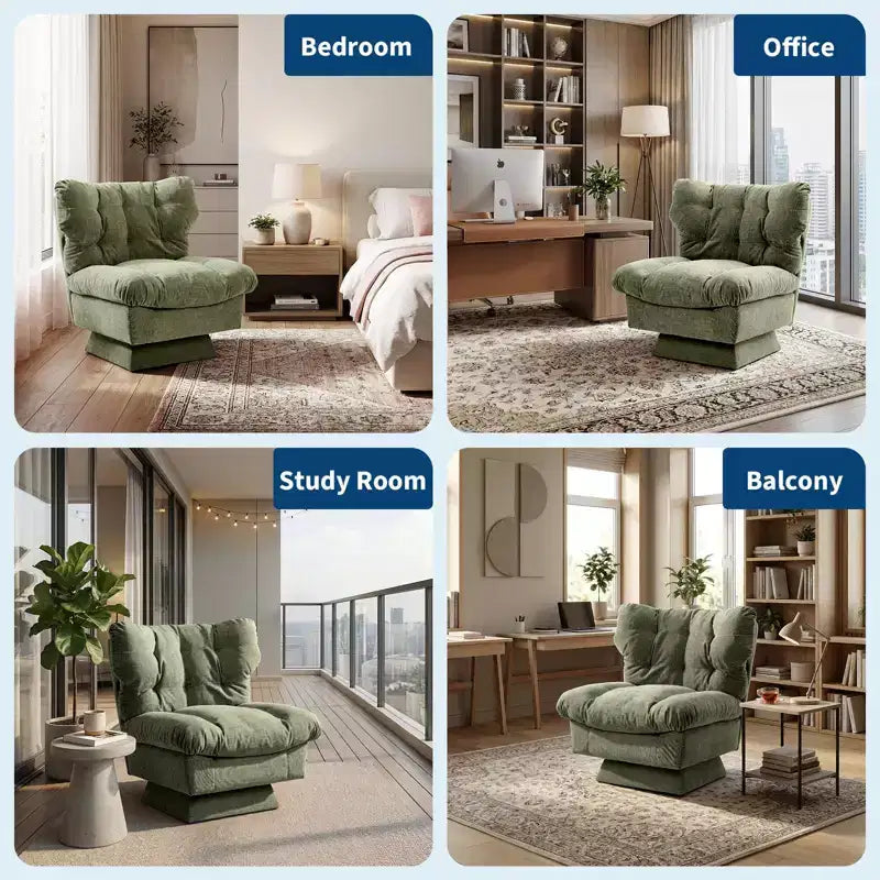 Poltrona girevole in ciniglia, comoda poltrona moderna a 360° con base oversize, seduta estesa da 52,8 cm, carico massimo 136 kg per soggiorno