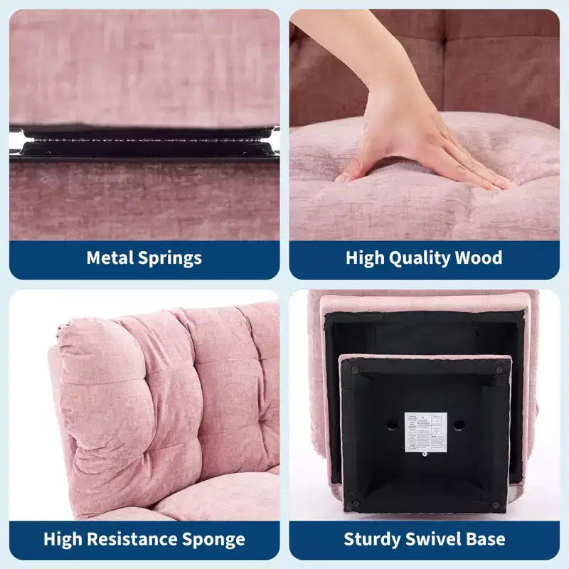 Poltrona girevole in ciniglia, comoda poltrona moderna a 360° con base oversize, seduta estesa da 52,8 cm, carico massimo 136 kg per soggiorno