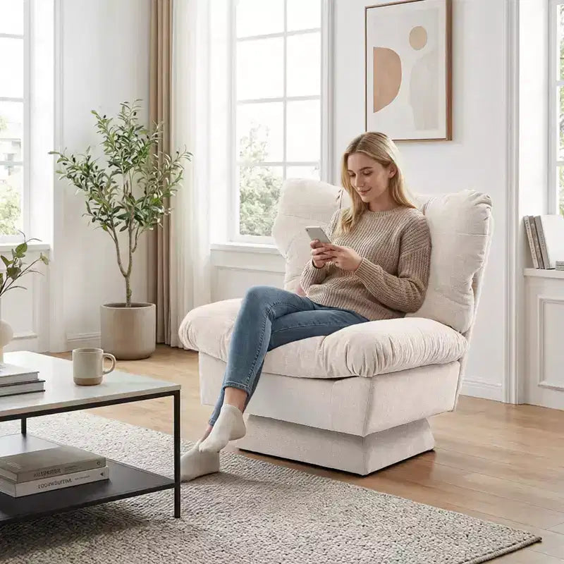 Poltrona girevole in ciniglia, comoda poltrona moderna a 360° con base oversize, seduta estesa da 52,8 cm, carico massimo 136 kg per soggiorno