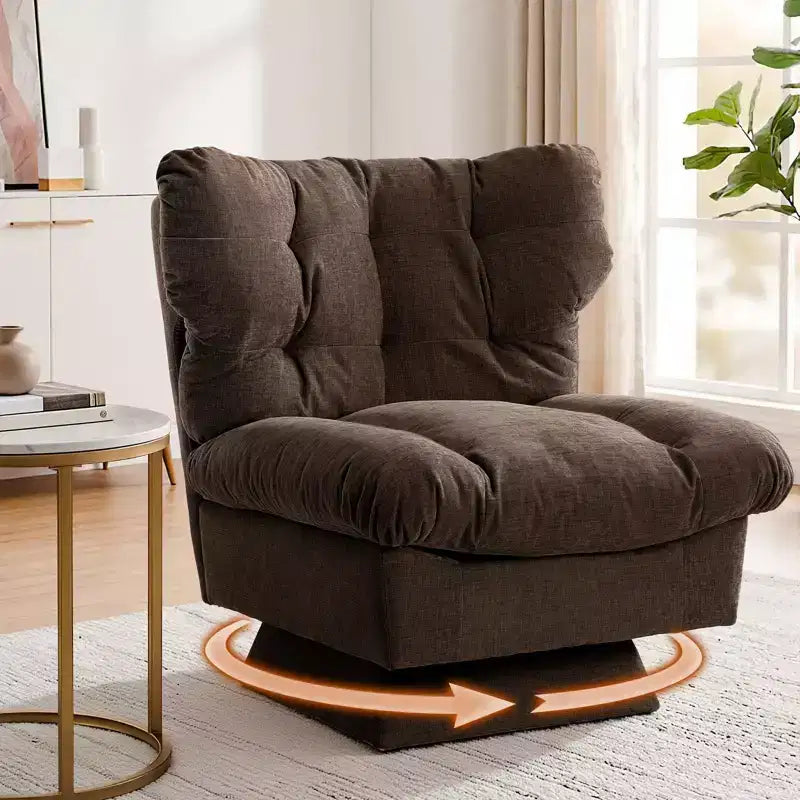 Poltrona girevole in ciniglia, comoda poltrona moderna a 360° con base oversize, seduta estesa da 52,8 cm, carico massimo 136 kg per soggiorno