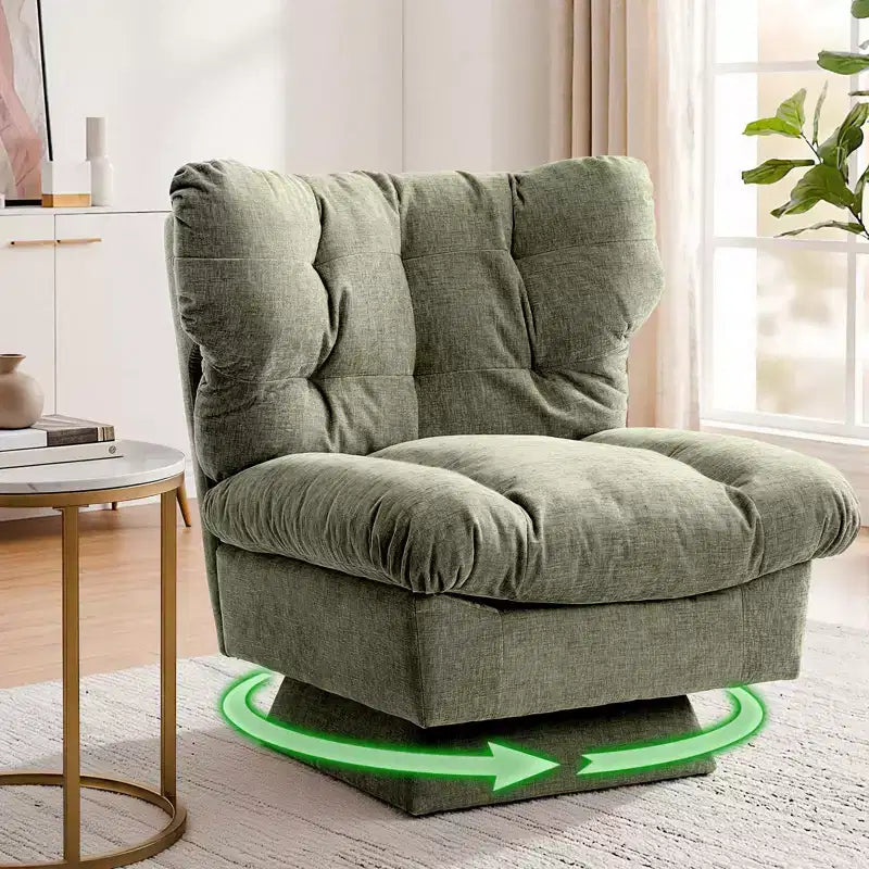 Poltrona girevole in ciniglia, comoda poltrona moderna a 360° con base oversize, seduta estesa da 52,8 cm, carico massimo 136 kg per soggiorno