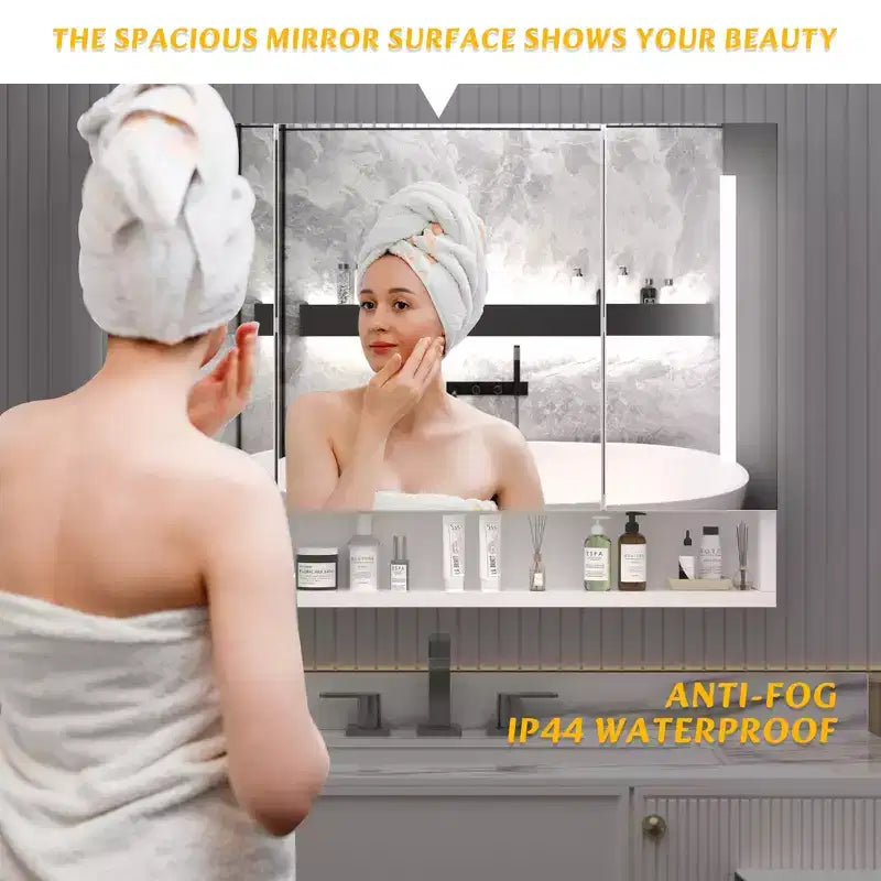 Mobiletto da bagno con specchio in alluminio da 39x28 pollici con luci LED e scomparti