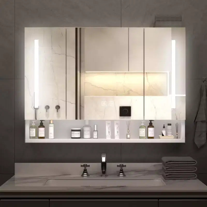 Mobiletto da bagno con specchio in alluminio da 39x28 pollici con luci LED e scomparti