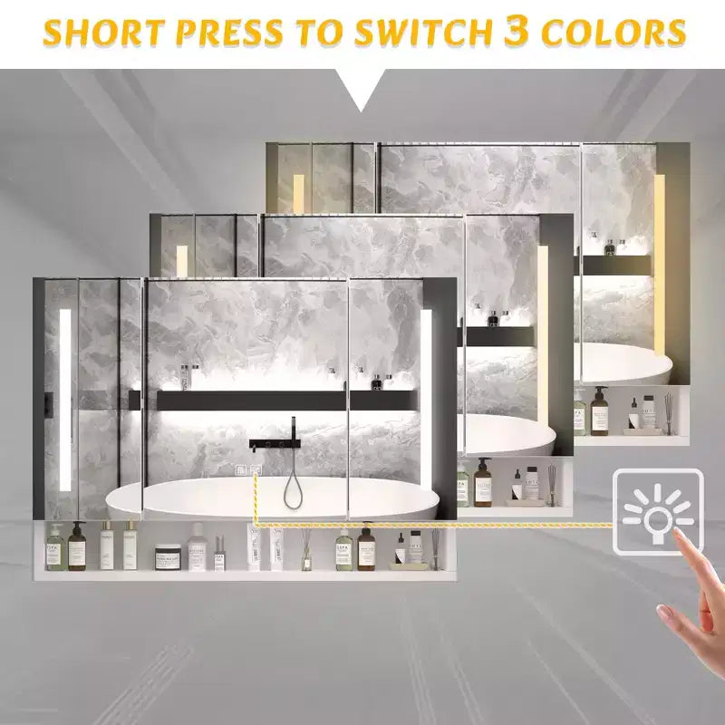 Mobiletto da bagno con specchio in alluminio da 39x28 pollici con luci LED e scomparti