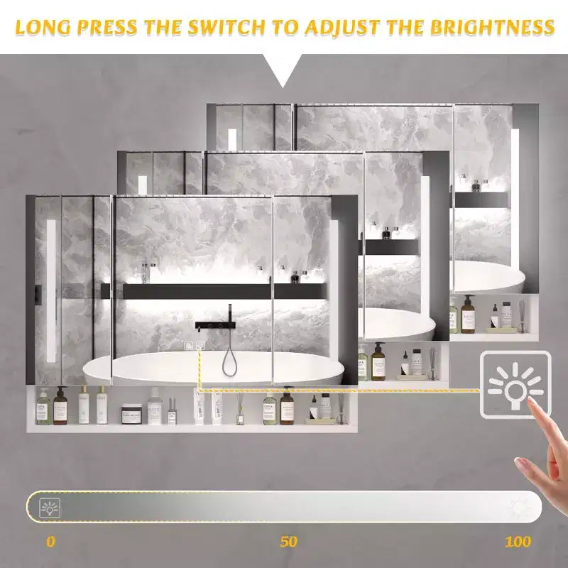 Mobiletto da bagno con specchio in alluminio da 39x28 pollici con luci LED e scomparti