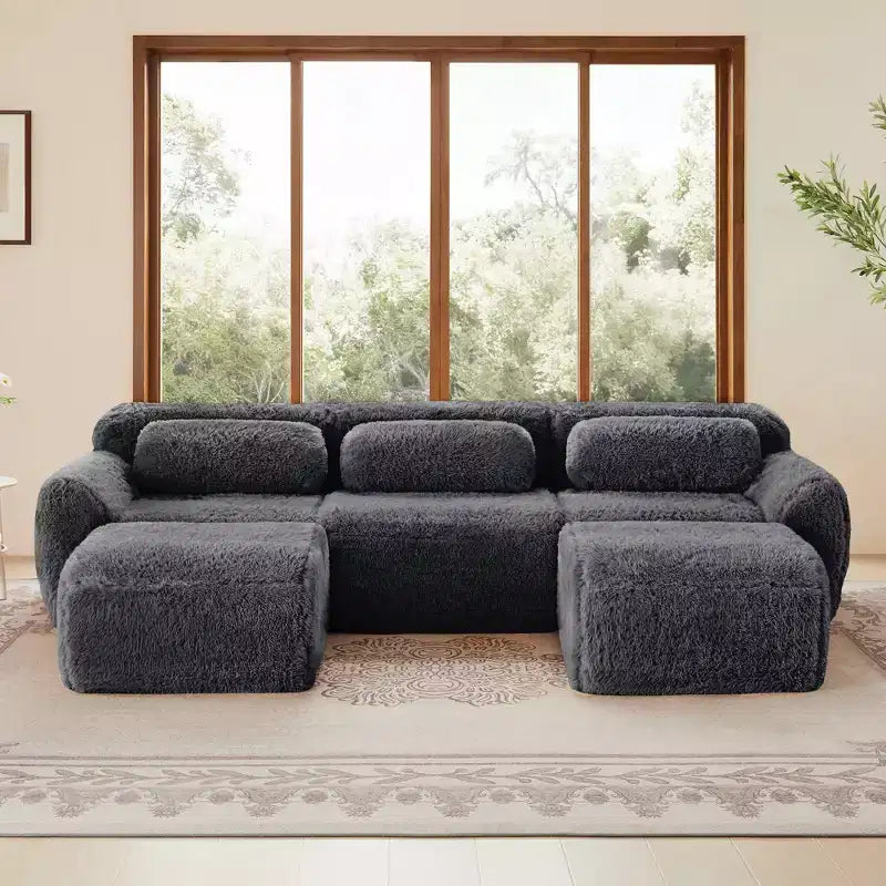 Divano senza struttura a forma di U, spugna HD 32D, fondo antiscivolo, con chaise longue, combinazione libera, confezione sottovuoto, seduta profonda per camera da letto/studio/home theater