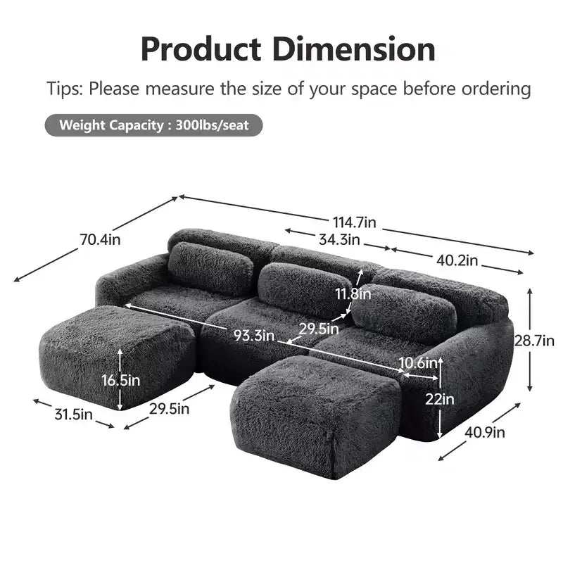 Divano senza struttura a forma di U, spugna HD 32D, fondo antiscivolo, con chaise longue, combinazione libera, confezione sottovuoto, seduta profonda per camera da letto/studio/home theater