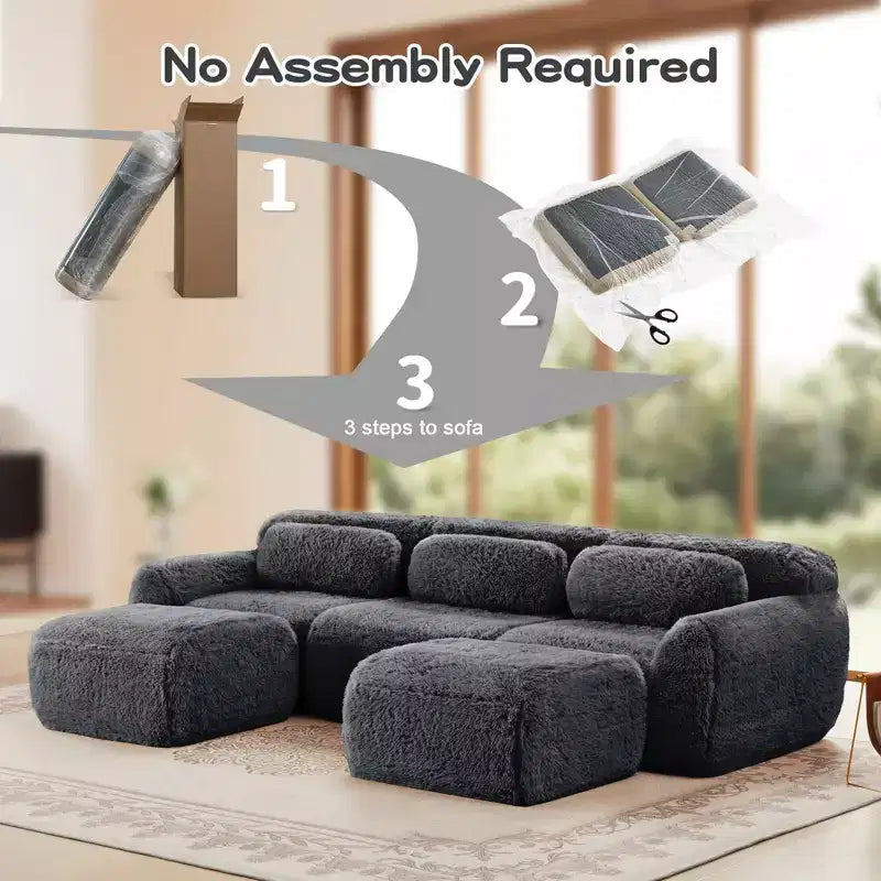 Divano senza struttura a forma di U, spugna HD 32D, fondo antiscivolo, con chaise longue, combinazione libera, confezione sottovuoto, seduta profonda per camera da letto/studio/home theater