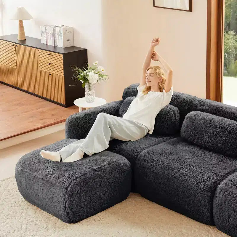 Divano senza struttura a forma di U, spugna HD 32D, fondo antiscivolo, con chaise longue, combinazione libera, confezione sottovuoto, seduta profonda per camera da letto/studio/home theater