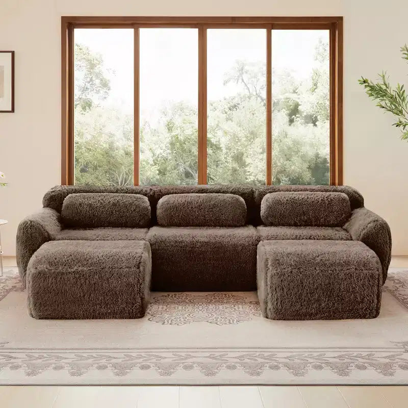 Divano senza struttura a forma di U, spugna HD 32D, fondo antiscivolo, con chaise longue, combinazione libera, confezione sottovuoto, seduta profonda per camera da letto/studio/home theater