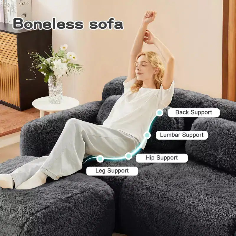 Divano senza struttura a forma di U, spugna HD 32D, fondo antiscivolo, con chaise longue, combinazione libera, confezione sottovuoto, seduta profonda per camera da letto/studio/home theater