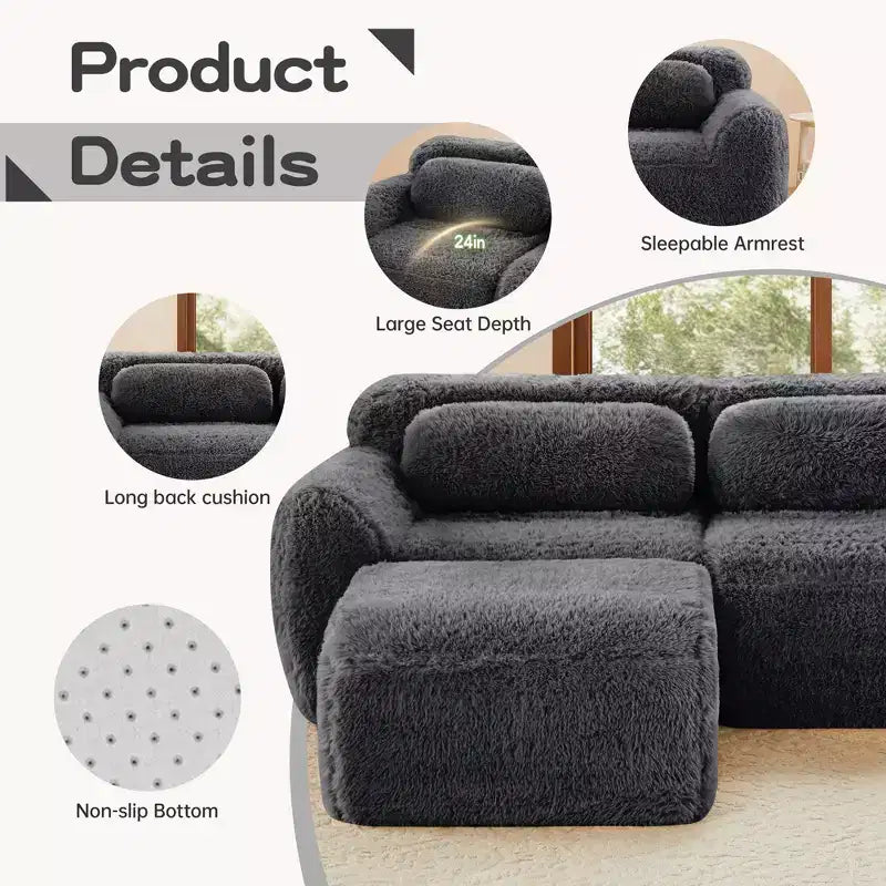 Divano senza struttura a forma di U, spugna HD 32D, fondo antiscivolo, con chaise longue, combinazione libera, confezione sottovuoto, seduta profonda per camera da letto/studio/home theater