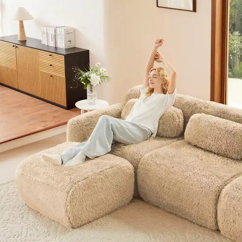 Divano senza struttura a forma di U, spugna HD 32D, fondo antiscivolo, con chaise longue, combinazione libera, confezione sottovuoto, seduta profonda per camera da letto/studio/home theater