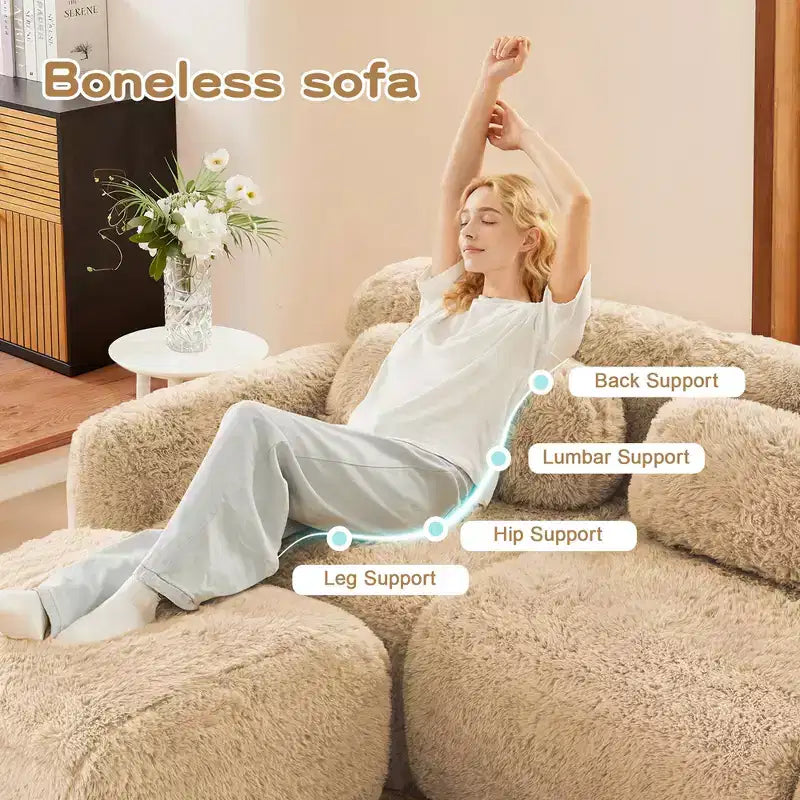 Divano senza struttura a forma di U, spugna HD 32D, fondo antiscivolo, con chaise longue, combinazione libera, confezione sottovuoto, seduta profonda per camera da letto/studio/home theater