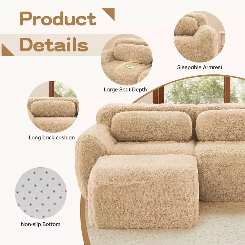 Divano senza struttura a forma di U, spugna HD 32D, fondo antiscivolo, con chaise longue, combinazione libera, confezione sottovuoto, seduta profonda per camera da letto/studio/home theater