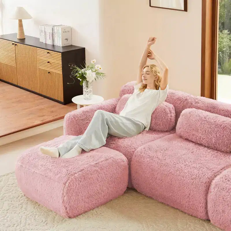 Divano senza struttura a forma di U, spugna HD 32D, fondo antiscivolo, con chaise longue, combinazione libera, confezione sottovuoto, seduta profonda per camera da letto/studio/home theater