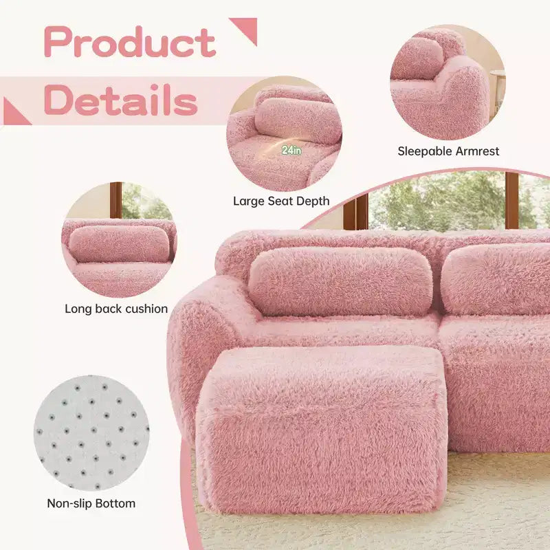 Divano senza struttura a forma di U, spugna HD 32D, fondo antiscivolo, con chaise longue, combinazione libera, confezione sottovuoto, seduta profonda per camera da letto/studio/home theater