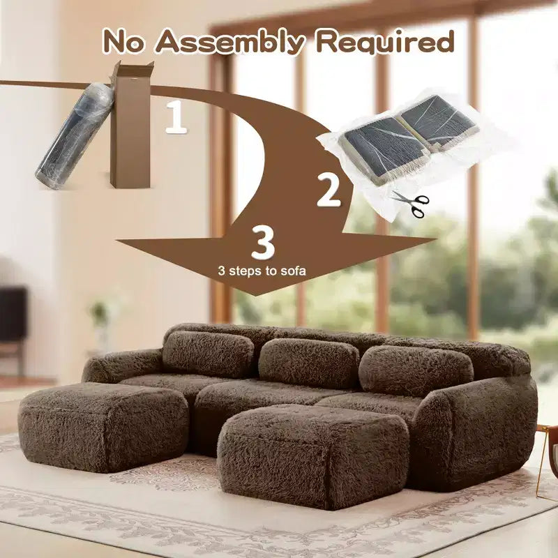 Divano senza struttura a forma di U, spugna HD 32D, fondo antiscivolo, con chaise longue, combinazione libera, confezione sottovuoto, seduta profonda per camera da letto/studio/home theater