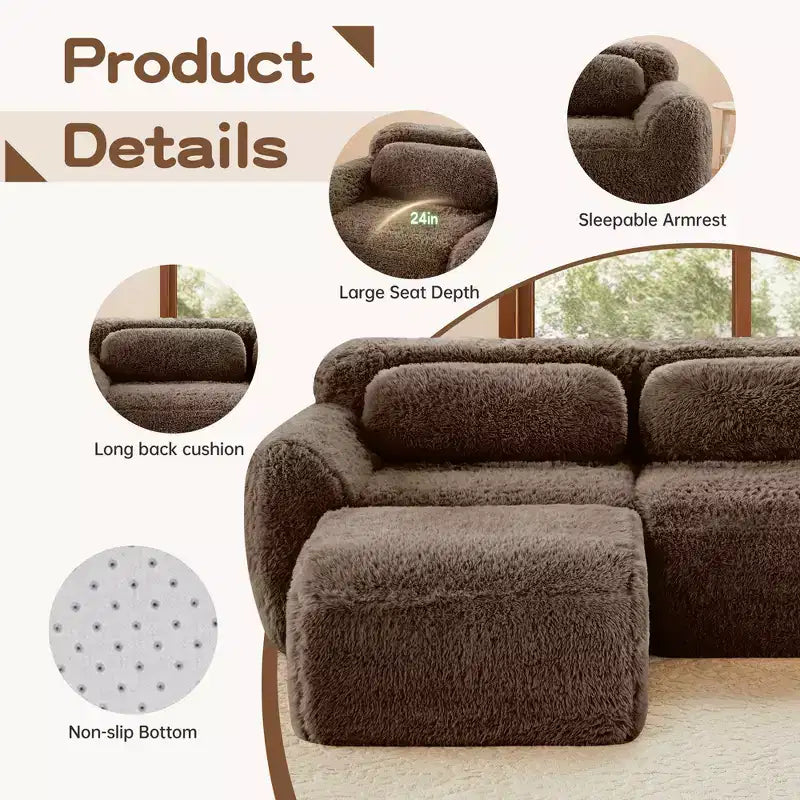 Divano senza struttura a forma di U, spugna HD 32D, fondo antiscivolo, con chaise longue, combinazione libera, confezione sottovuoto, seduta profonda per camera da letto/studio/home theater