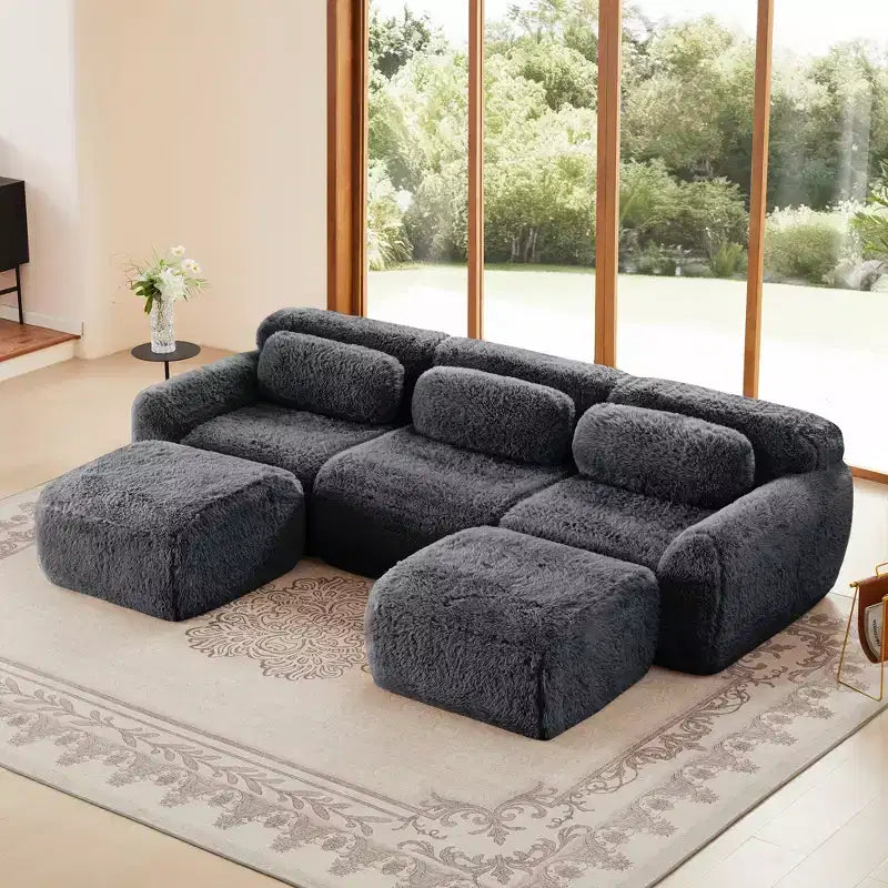 Divano senza struttura a forma di U, spugna HD 32D, fondo antiscivolo, con chaise longue, combinazione libera, confezione sottovuoto, seduta profonda per camera da letto/studio/home theater
