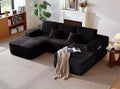104Cloud Sectional Sofa,U-Shaped Chaise,Deep Seat,Side Pockets,Plush Fabric,No Assembly,Black,Right Facing