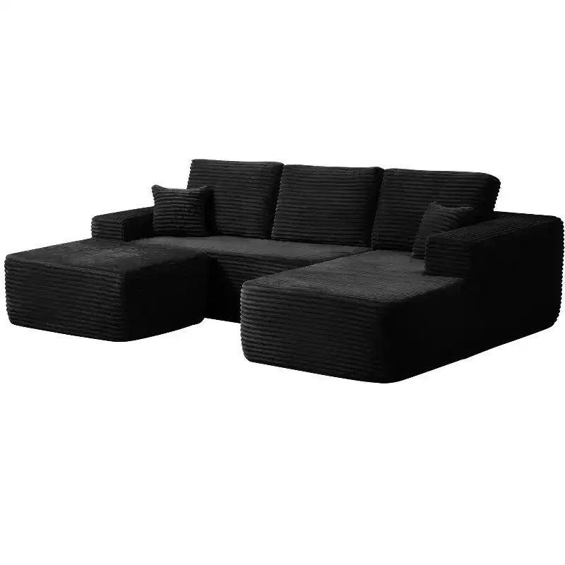 Divano Sezionale Cloud 104, Chaise a U, Seduta Profonda, Tasche Laterali, Tessuto Felpato, Nessun Montaggio, Nero, Lato Destro