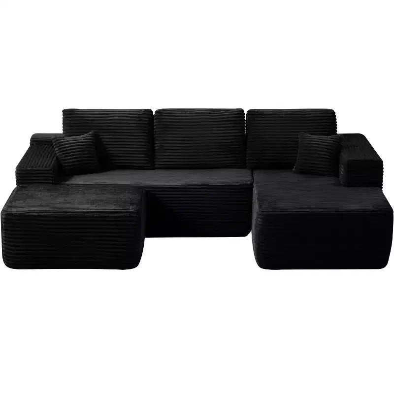 Divano Sezionale Cloud 104, Chaise a U, Seduta Profonda, Tasche Laterali, Tessuto Felpato, Nessun Montaggio, Nero, Lato Destro
