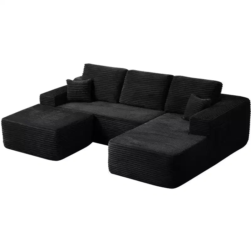 Divano Sezionale Cloud 104, Chaise a U, Seduta Profonda, Tasche Laterali, Tessuto Felpato, Nessun Montaggio, Nero, Lato Destro