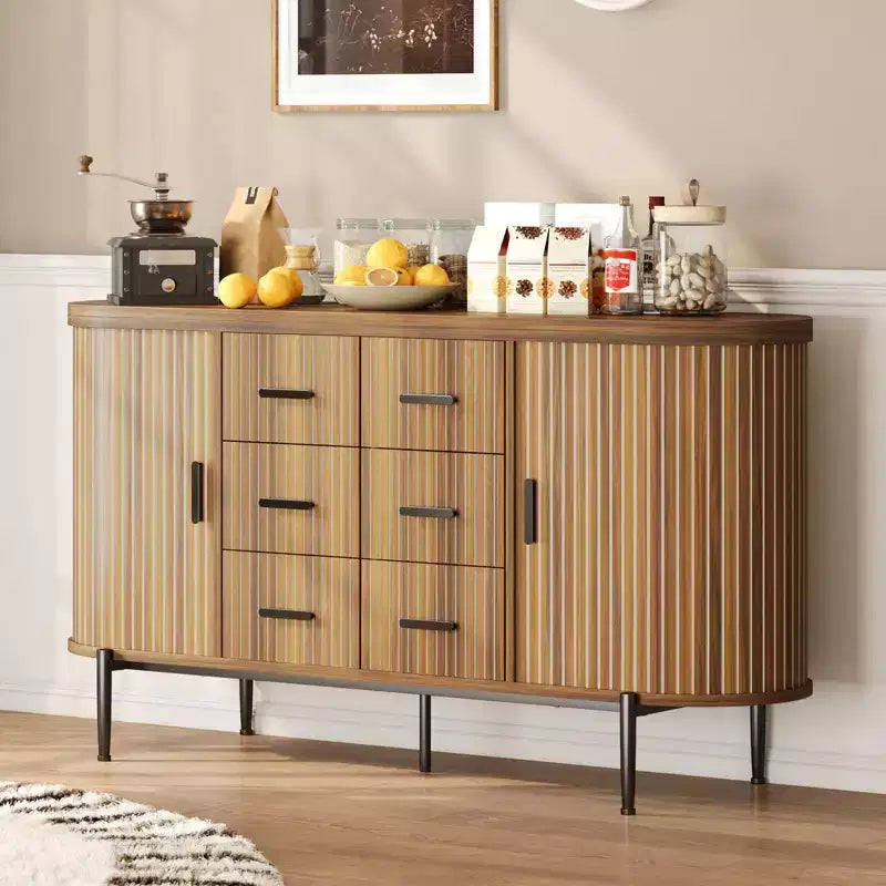 Mobile credenza a buffet scanalato con cassetti multipli e ante scorrevoli per soggiorno e sala da pranzo