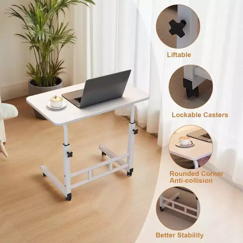 Piccola Scrivania Regolabile con Ruote, Tavolo Rialzato Portatile per Laptop Regolabile in Altezza, Piccola Scrivania Mobile con Rotelle, per Ufficio Domestico Studio Camera da Letto