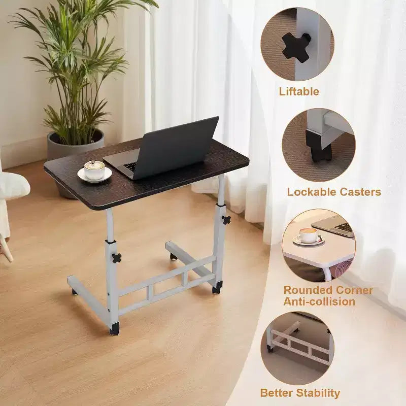 Piccola Scrivania Regolabile con Ruote, Tavolo Rialzato Portatile per Laptop Regolabile in Altezza, Piccola Scrivania Mobile con Rotelle, per Ufficio Domestico Studio Camera da Letto