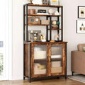 Vintage 5-Tier Bakers Rack with Cabinet & Microwave Stand, 63.78 Kitchen Storage Shelf with Hooks & Door, Large Coffee Bar Station
