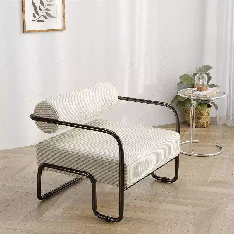Poltrona lounge in velluto a coste, sedia divano pigra con telaio in ferro, schienale e braccioli integrati, piedini antiscivolo, sedia relax per balcone, soggiorno