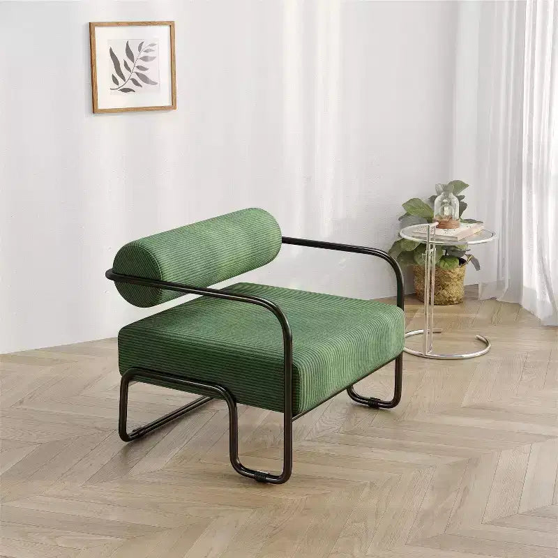 Poltrona lounge in velluto a coste, sedia divano pigra con telaio in ferro, schienale e braccioli integrati, piedini antiscivolo, sedia relax per balcone, soggiorno