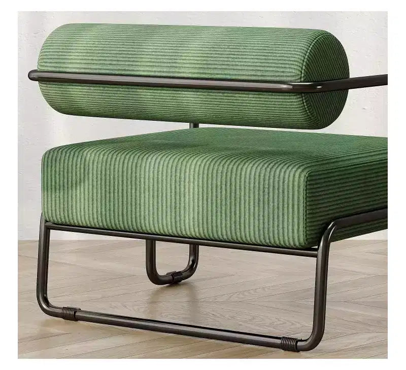 Poltrona lounge in velluto a coste, sedia divano pigra con telaio in ferro, schienale e braccioli integrati, piedini antiscivolo, sedia relax per balcone, soggiorno
