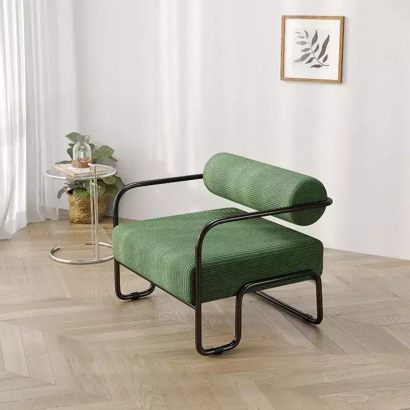 Poltrona lounge in velluto a coste, sedia divano pigra con telaio in ferro, schienale e braccioli integrati, piedini antiscivolo, sedia relax per balcone, soggiorno