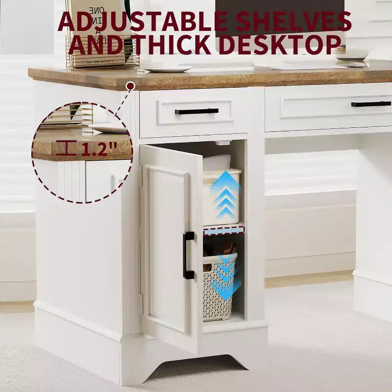 Scrivania direzionale da casa colonica con contenitore, scrivania in legno con 5 cassetti e armadietto, tavolo da computer rustico per soggiorno, camera da letto e studio
