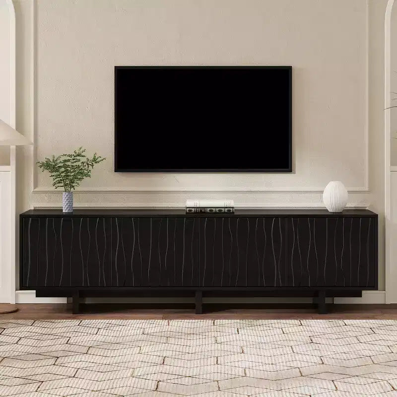 Mobile TV in Legno Effetto Venato Stile Retrò, Console Multimediale Rustica, Mobile TV Robusto con Anta Ondulata per TV fino a 75 pollici