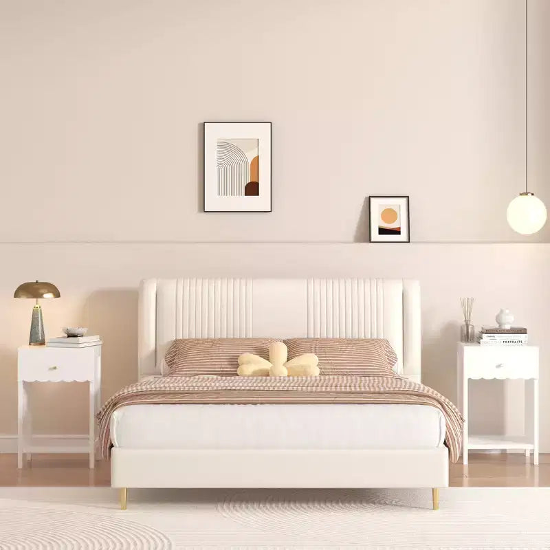 Comodino moderno bianco con cassetto e ripiano aperto, tavolino da notte con bordo smerlato per camera da letto, grazioso tavolino minimalista per la camera dei bambini o la camera delle ragazze