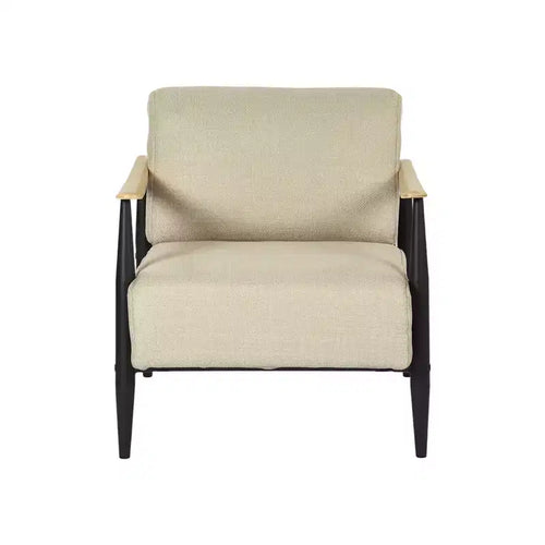 HomeRoots 28 Beige Black and Natural Upholstered Cushion and Solid Wood Arm Chair