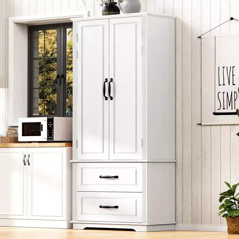 Elegante mobile dispensa da cucina coloniale da 71" - 2 ampi cassetti, texture goffrata 8 ripiani sulla porta 3 ripiani nell'armadio per cucina, sala da pranzo