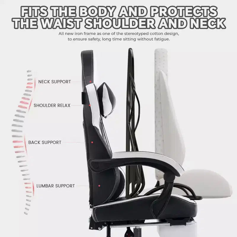 Sedia da Gaming Girevole a 360° Versatile, Sedie da Ufficio Regolabili con Ruote, Schienale Reclinabile e Poggiapiedi, Sedie Ergonomiche per Videogiochi, Max 136 kg