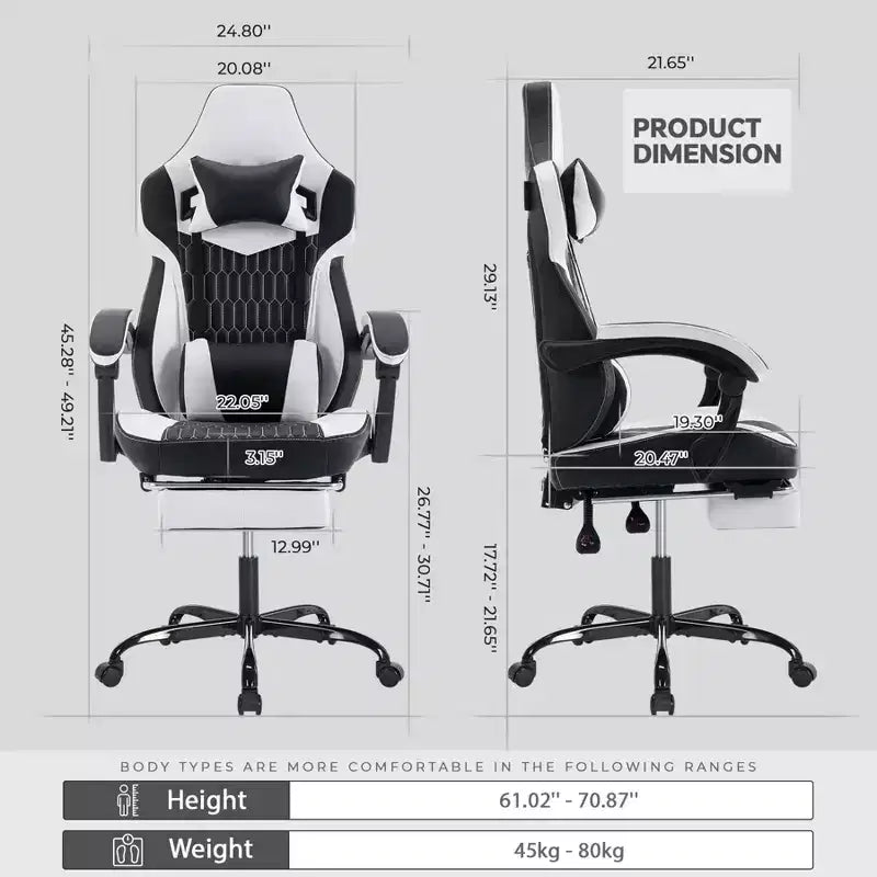 Sedia da Gaming Girevole a 360° Versatile, Sedie da Ufficio Regolabili con Ruote, Schienale Reclinabile e Poggiapiedi, Sedie Ergonomiche per Videogiochi, Max 136 kg