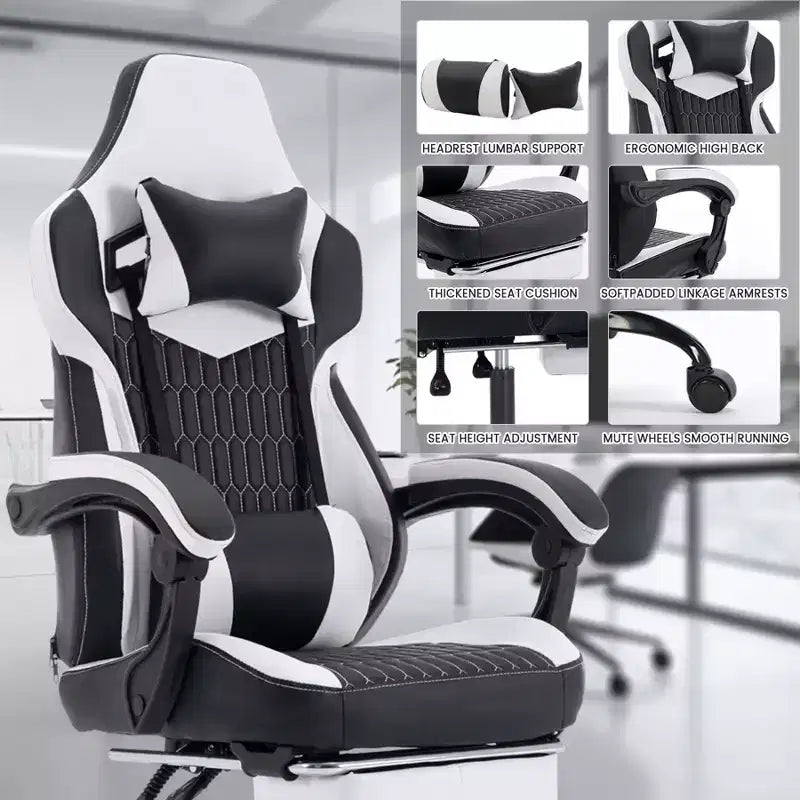 Sedia da Gaming Girevole a 360° Versatile, Sedie da Ufficio Regolabili con Ruote, Schienale Reclinabile e Poggiapiedi, Sedie Ergonomiche per Videogiochi, Max 136 kg